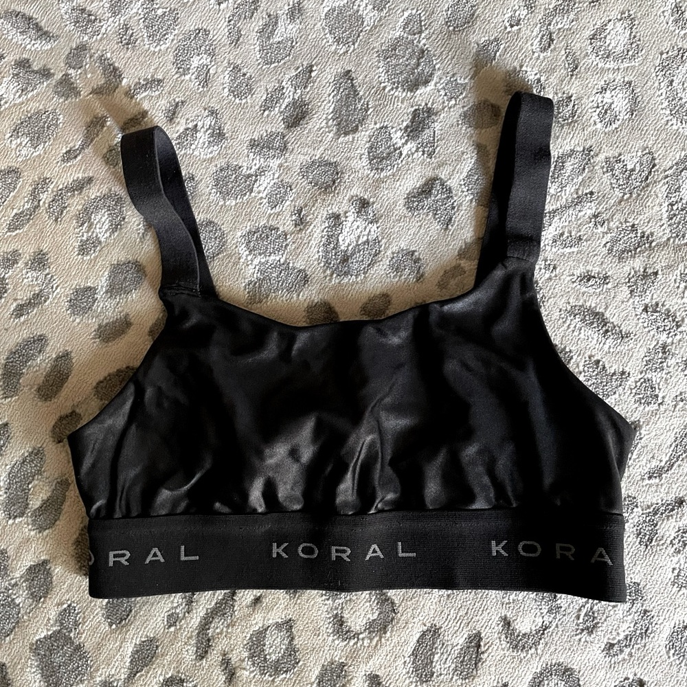 KORAL Black Logo Shiny Strappy Sports Bra